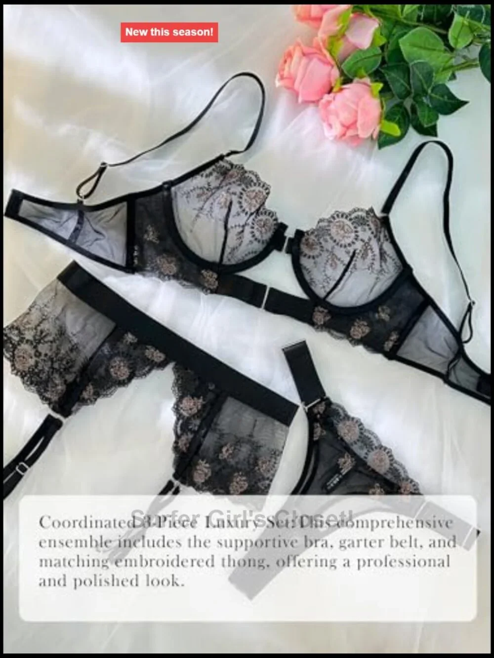 Lace Lingerie Set Push-Up Hook Eye Adjustable Straps Thong 3 Piece
